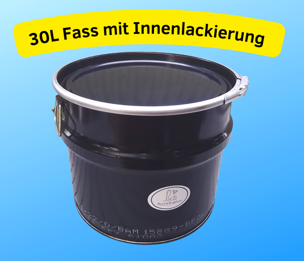 30 Liter Stahlfass "Einzeln" Schwarz mit Innenlackierung Hobbock Deckelfass Behälter Eimer